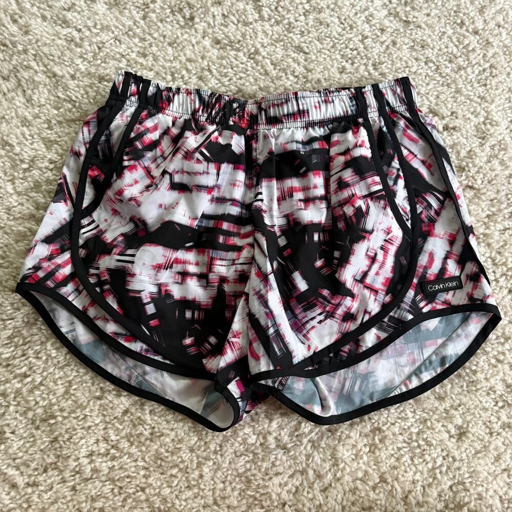 Calvin Klein Abstract Print Athletic Shorts Pink Black Small